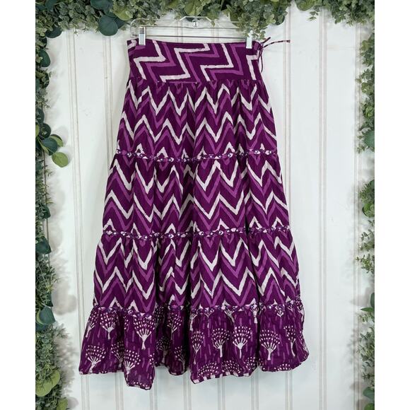 Anthropologie Krissa Tiered Maxi Skirt size 10 by Nikasha Purple Motif Boho - Picture 1 of 10
